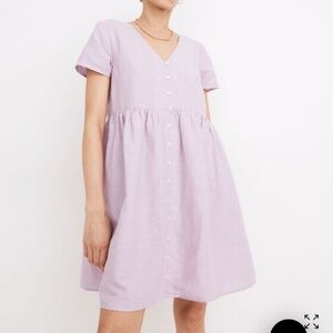 Madewell Lilac Linen Alexandra Button-Front Mini Dress